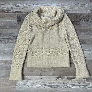 Tyler Böe Wool Blend Funnel Neck Sweater Cream Textured Knit Medium